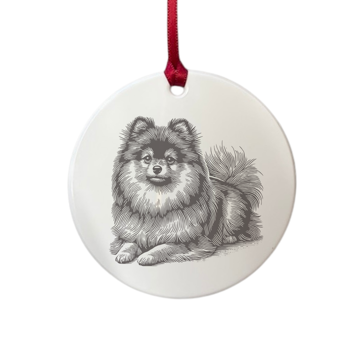 Personalised Pomeranian Lying Down Engraved White Acrylic Decoration