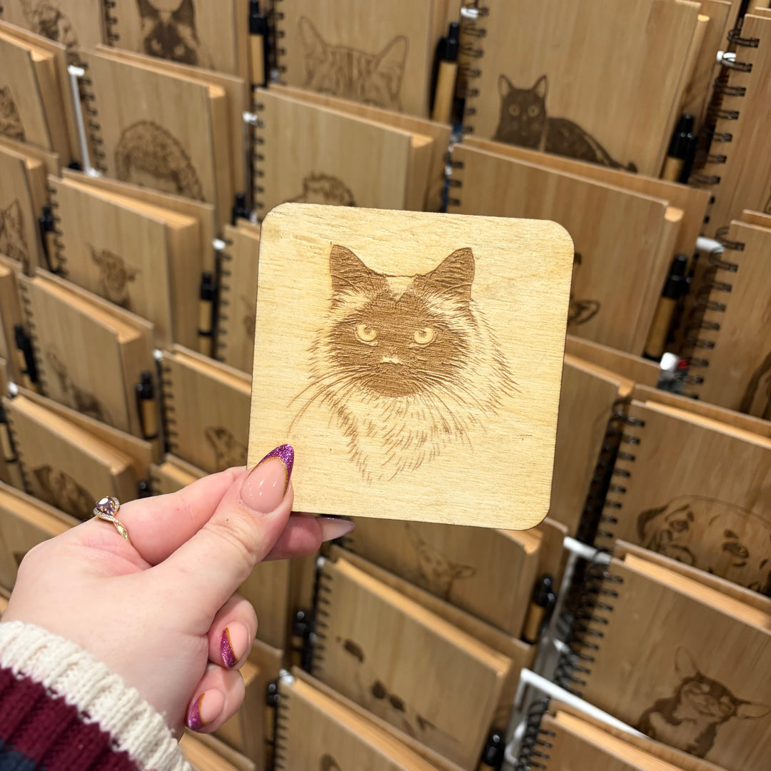Birman Cat Illustration Engraved Wooden Coaster