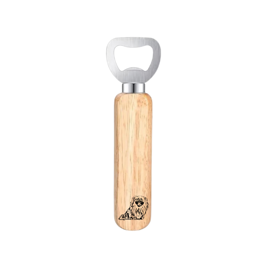 Pekingese Sitting Engraved Wooden Bottle Opener