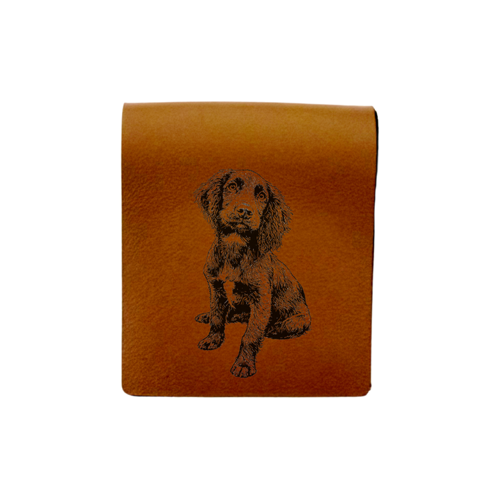 Working Cocker Spaniel Sitting Engraved Genuine Leather Magnetic Bookmark
