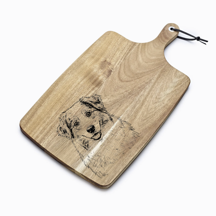 Personalised Australian Shepherd Face (D2) Engraved Acacia Serving Board