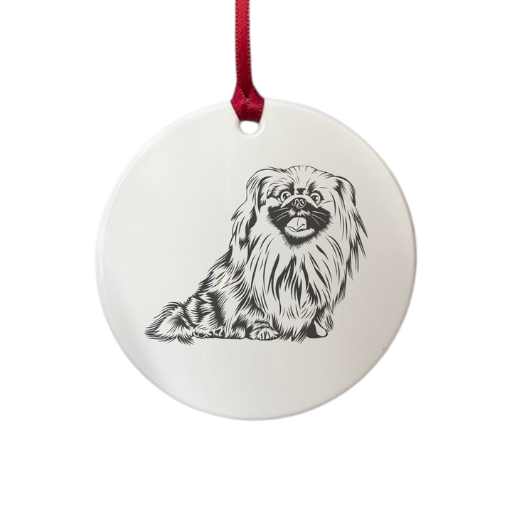 Personalised Pekingese Sitting Engraved White Acrylic Decoration