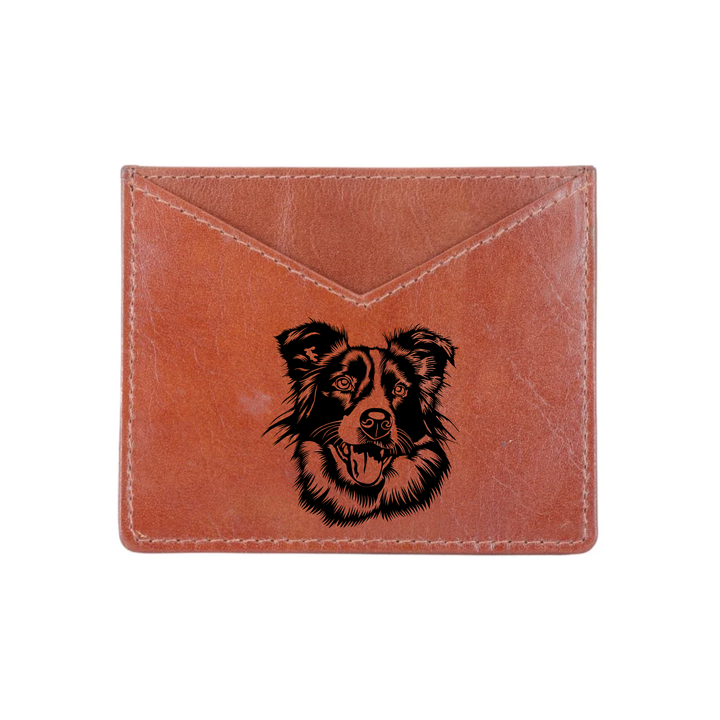 Border Collie Engraved Genuine Leather Cardholder