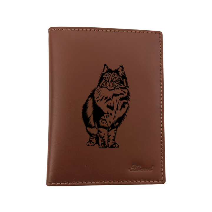 Norwegian Forest Cat Engraved Leather Passport Cover