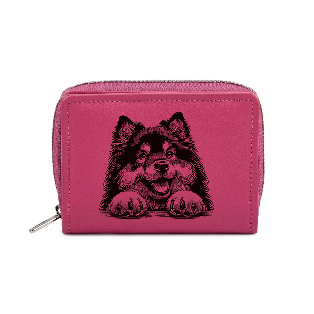 Finnish Lapphund Paws Engraved Small Leather Purse (Green/Pink/Blue/Red)