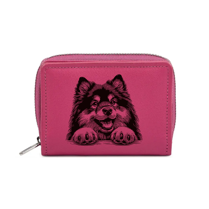 Finnish Lapphund Paws Engraved Small Leather Purse (Green/Pink/Blue/Red)