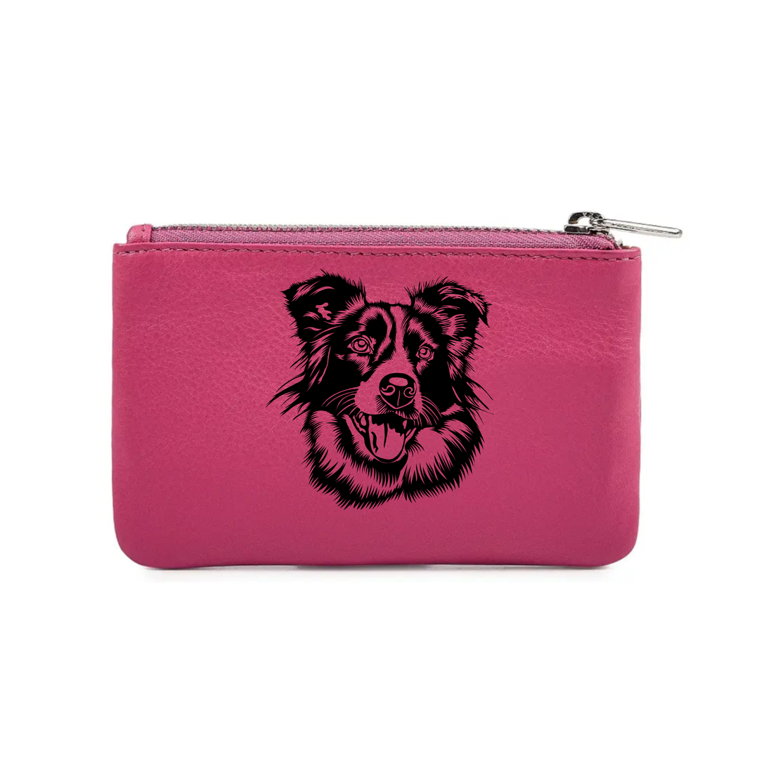 Border Collie Engraved Genuine Leather Coin Purse (Multiple Colour Options)