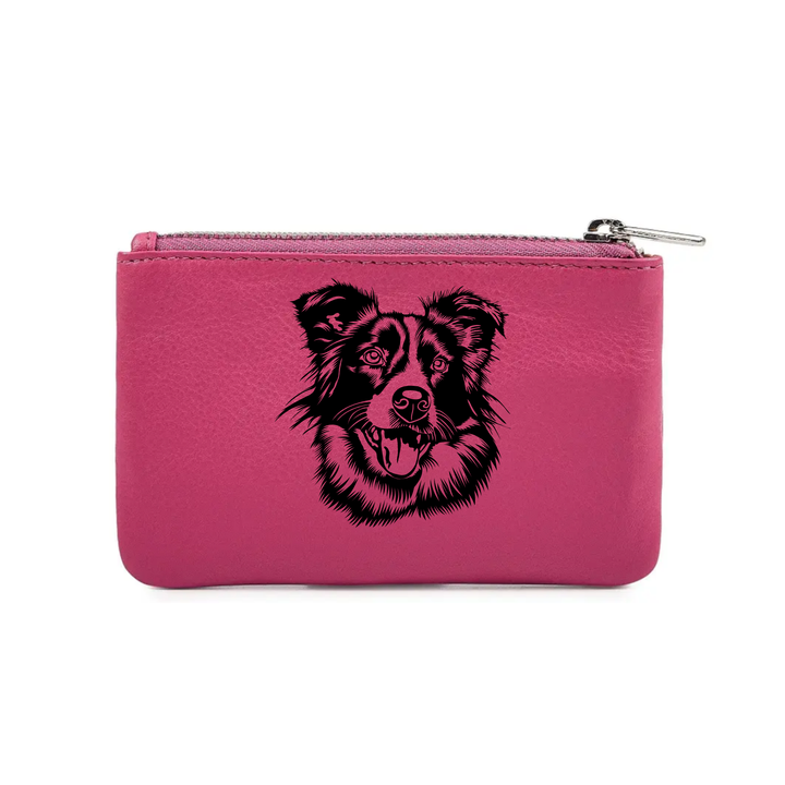 Border Collie Engraved Genuine Leather Coin Purse (Multiple Colour Options)