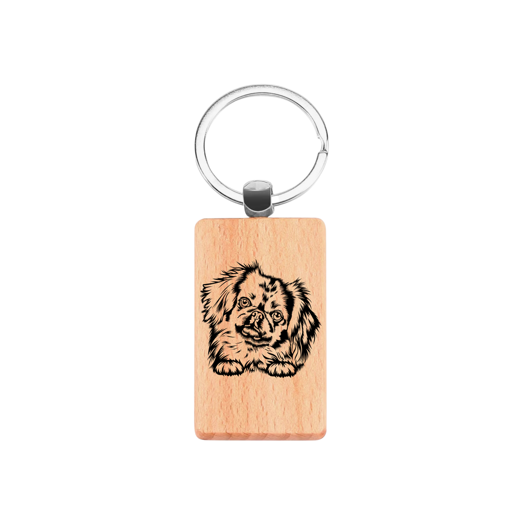 Pekingese Paws Engraved Rectangle Wooden Keyring