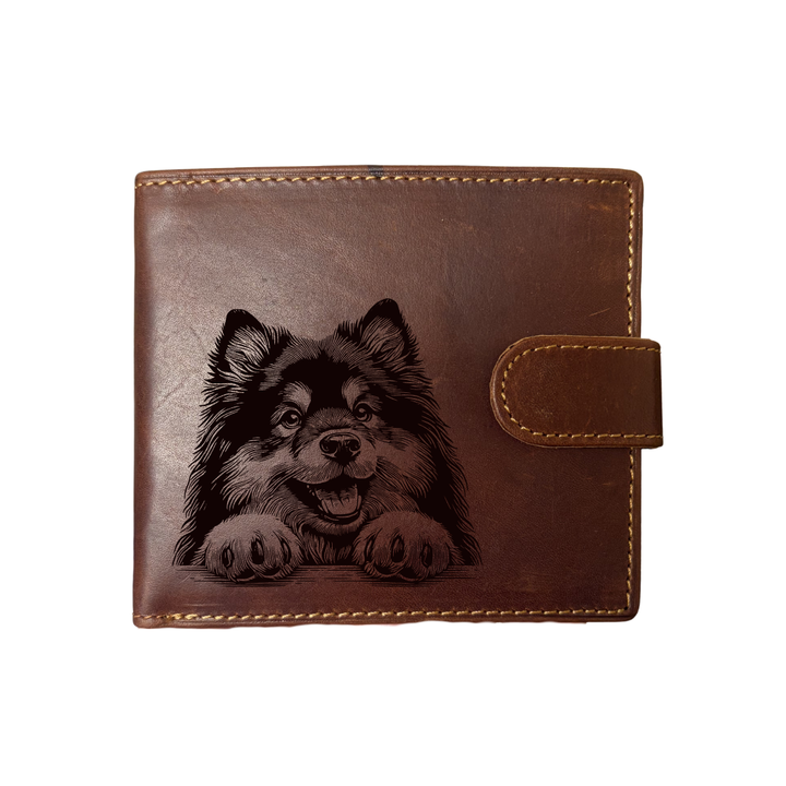 Personalised Finnish Lapphund Paws Engraved Dark Tan Genuine Leather Wallet