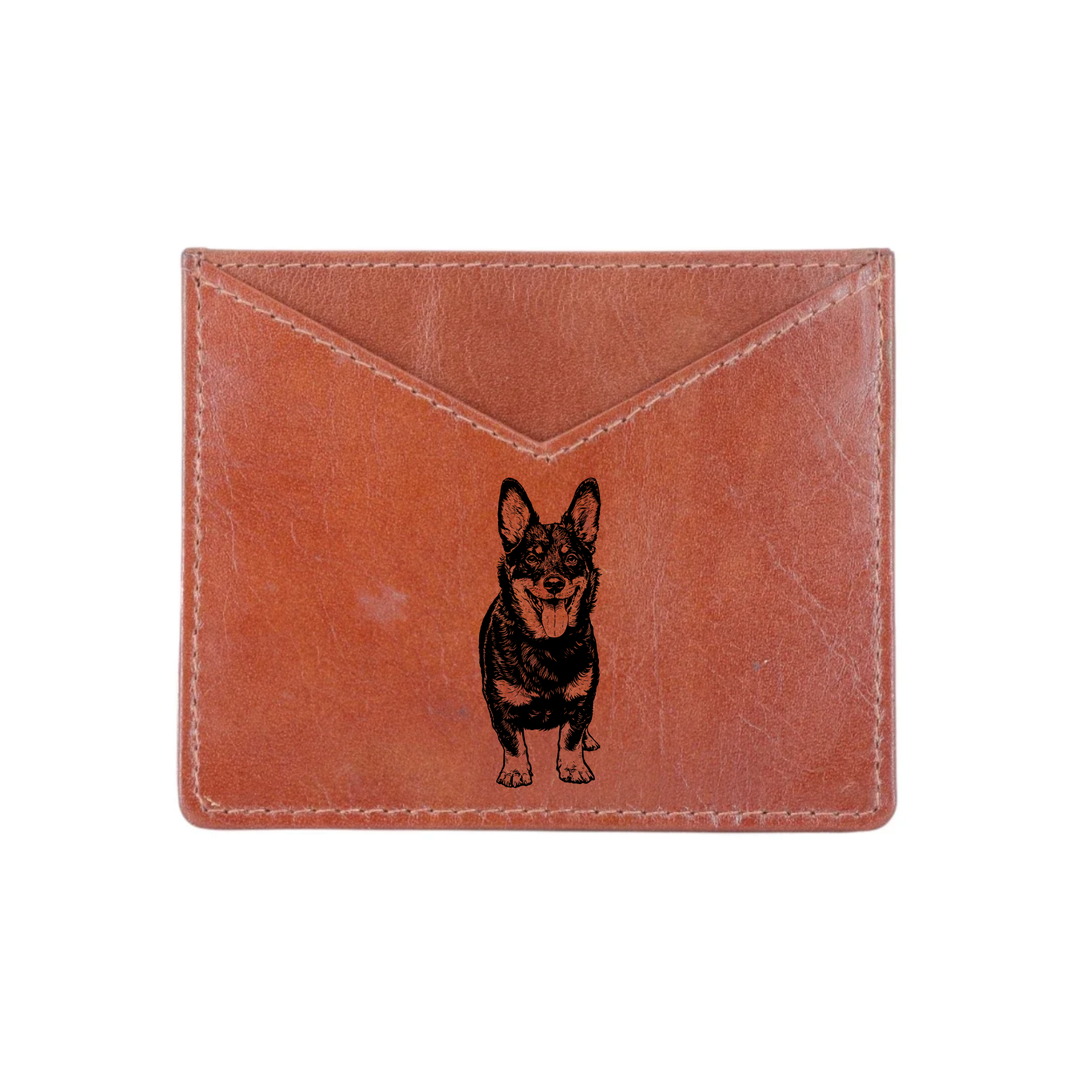 Lancashire Heeler Standing Engraved Genuine Leather Cardholder