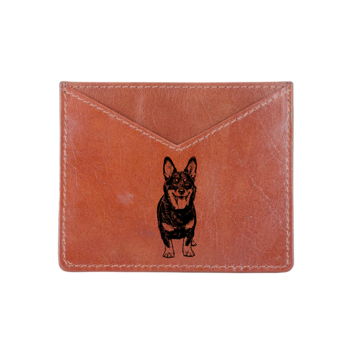 Lancashire Heeler Standing Engraved Genuine Leather Cardholder