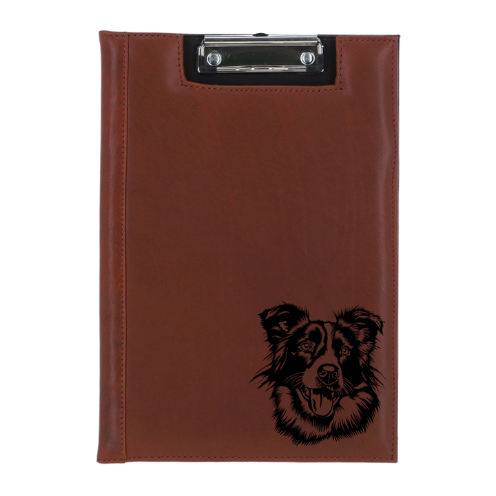 Border Collie Face Engraved Leather Clipboard