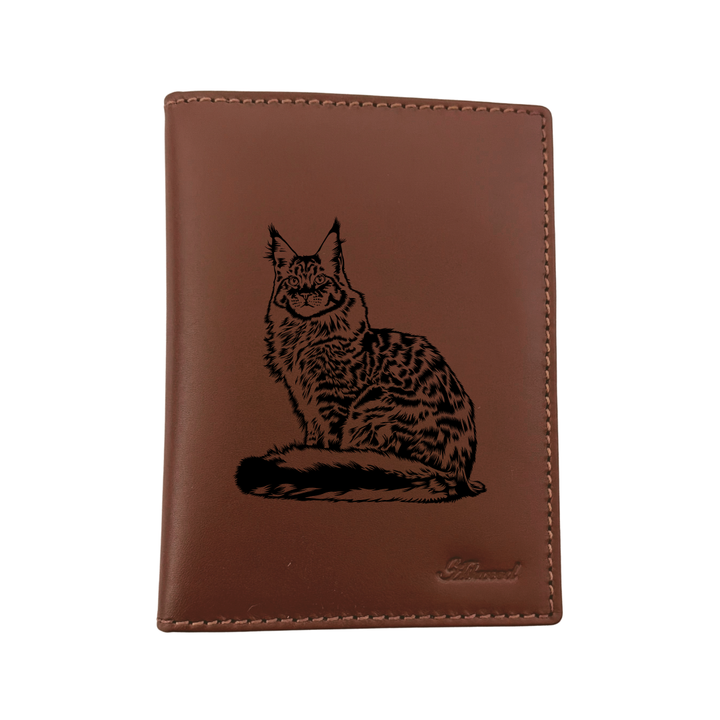 Maine Coon Cat Engraved Leather Passport Cover