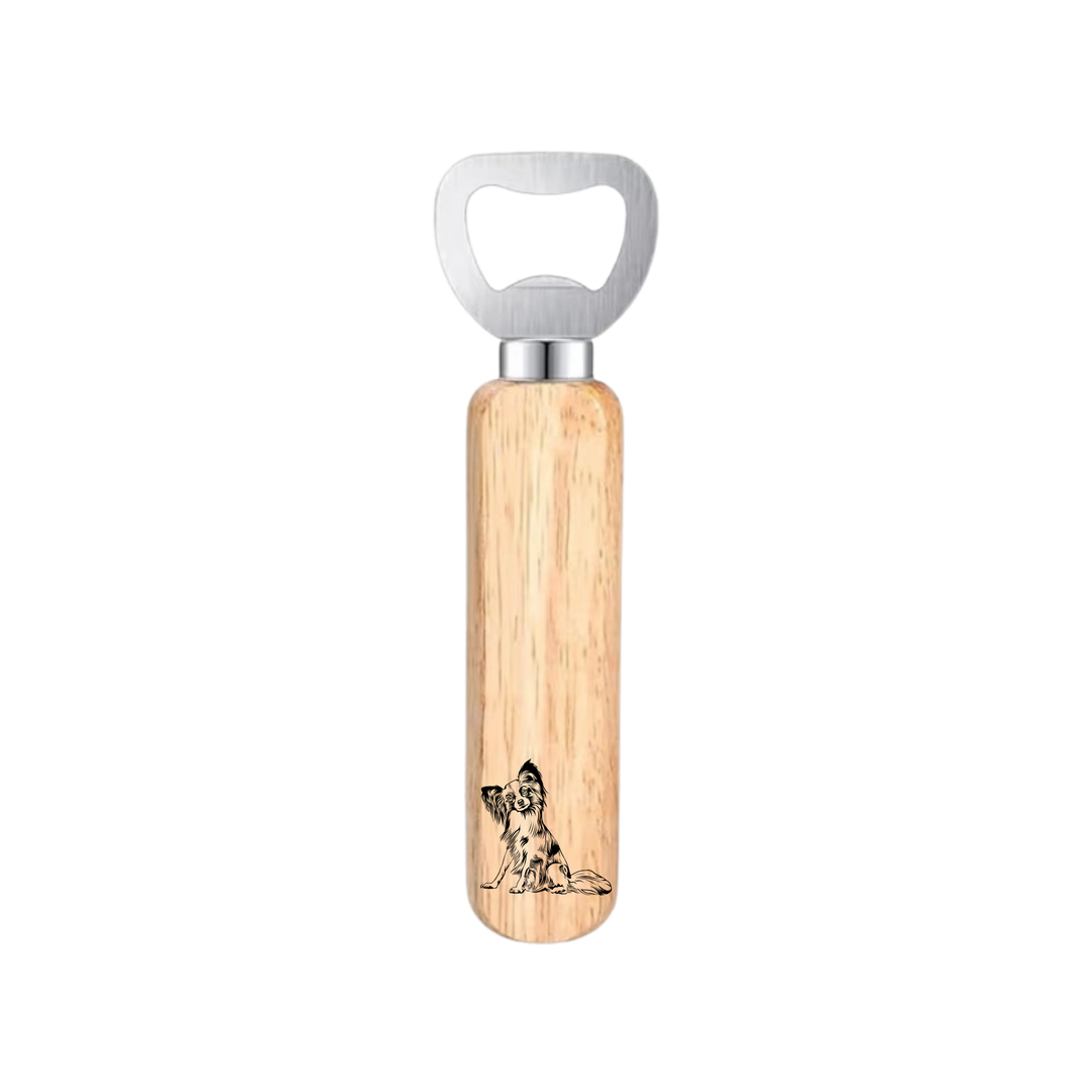 Papillon Sitting Engraved Wooden Bottle Opener