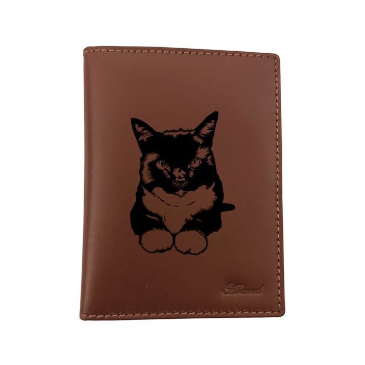 Tuxedo Cat LD Engraved Leather Passport Cover