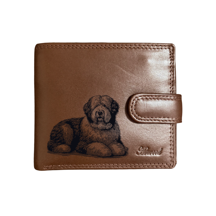 Personalised Old English Sheepdog LD Engraved Dark Tan Genuine Leather Wallet