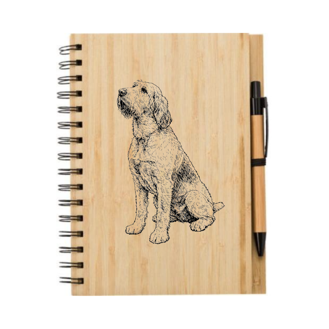 Italian Spinone Sitting Illustration Engraved Notebook