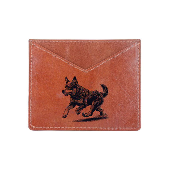 Lancashire Heeler Running Engraved Genuine Leather Cardholder