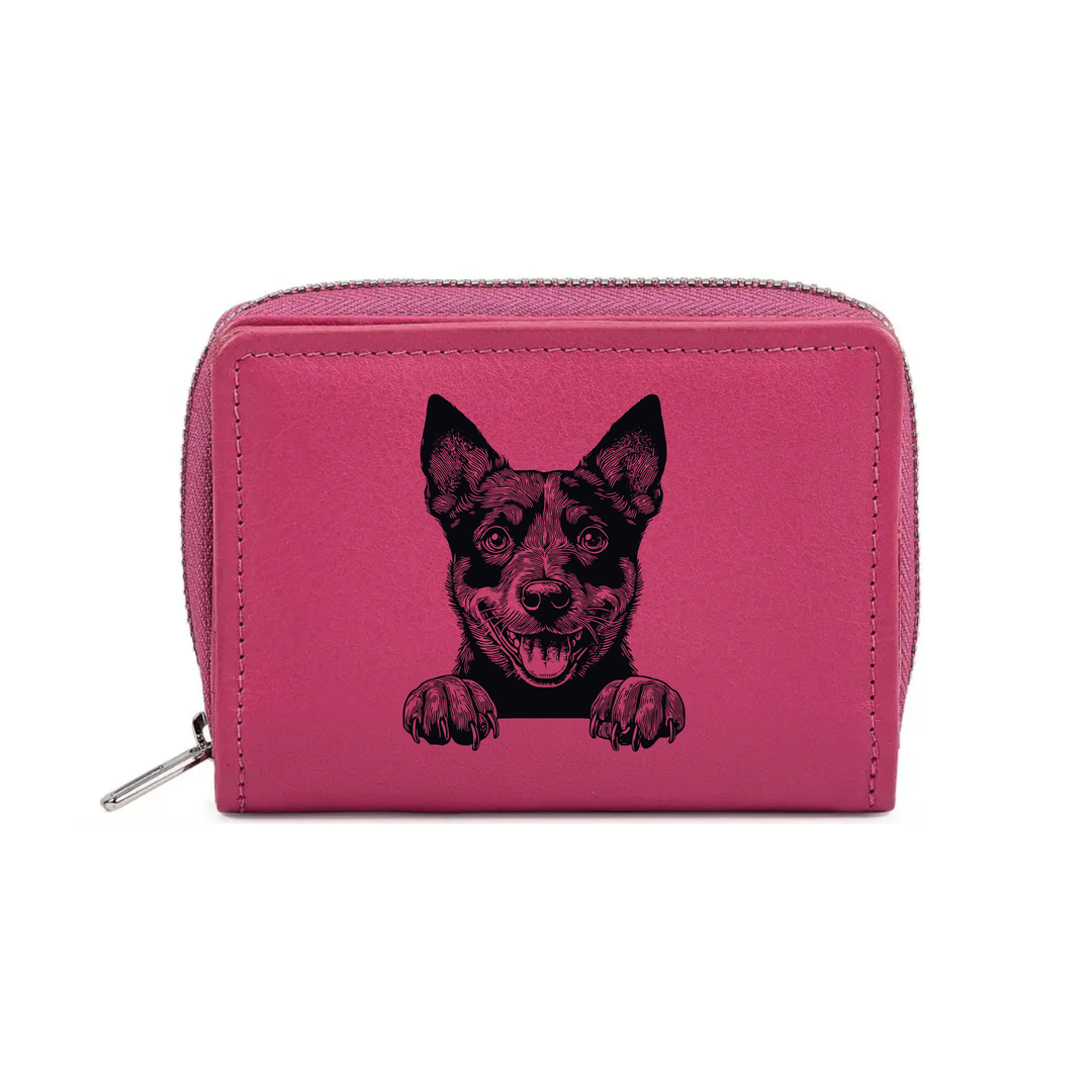 Lancashire Heeler Paws Engraved Small Leather Purse (Green/Pink/Blue/Red)