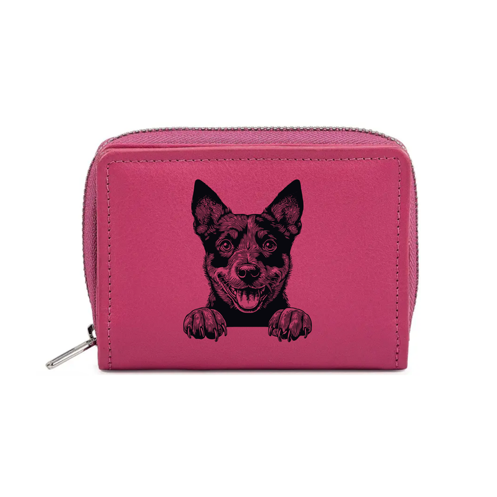 Lancashire Heeler Paws Engraved Small Leather Purse (Green/Pink/Blue/Red)