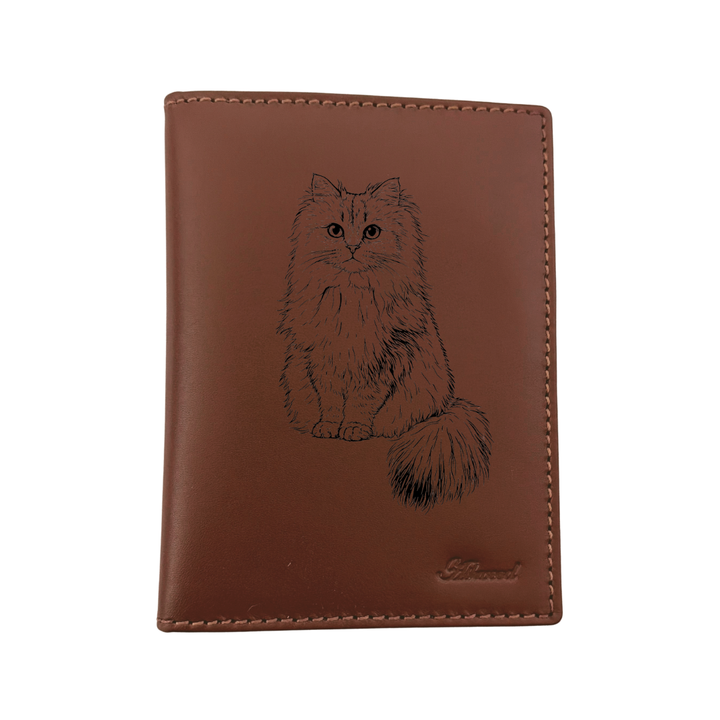 Persian Cat Engraved Leather Passport Cover
