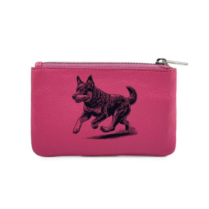 Lancashire Heeler Running Engraved Genuine Leather Coin Purse (Multiple Colour Options)