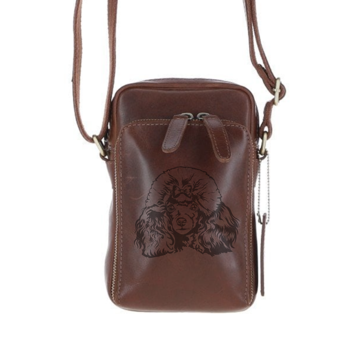 Personalised Poodle LD Face Leather Compact Crossbody Bag