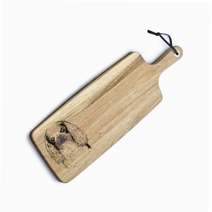 Personalised King Charles Spaniel Face Engraved Acacia Serving Board