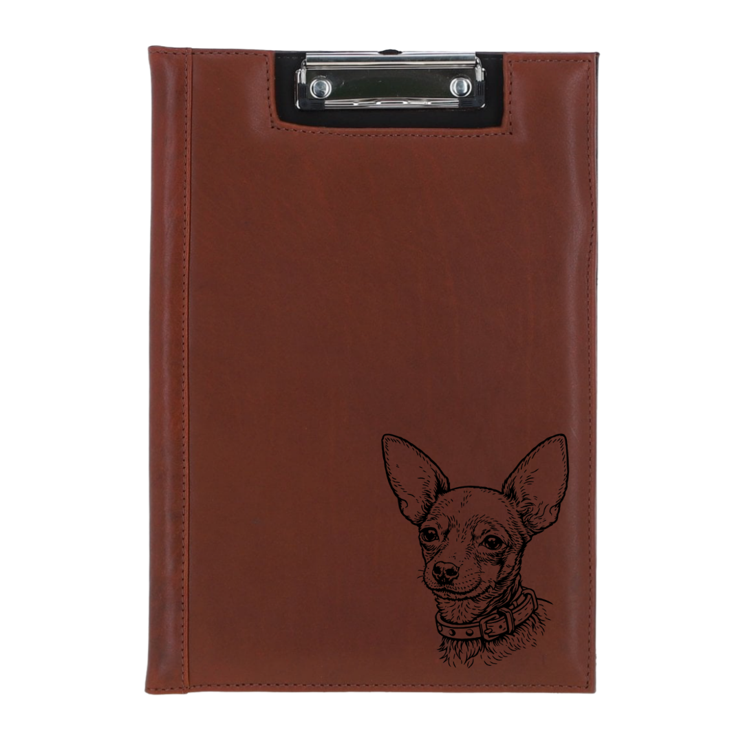 Smooth Hair Russian Toy Face Engraved Leather Clipboard