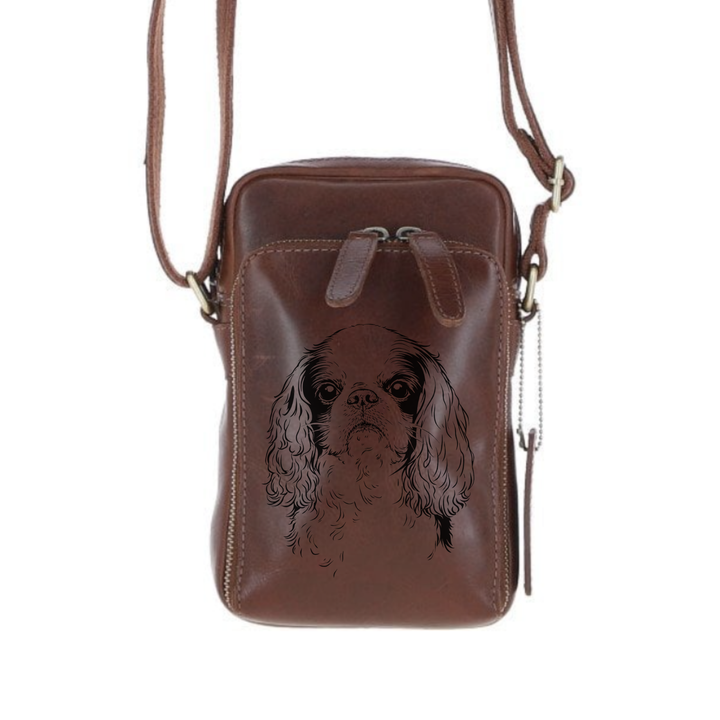 Personalised King Charles Spaniel Face Leather Compact Crossbody Bag