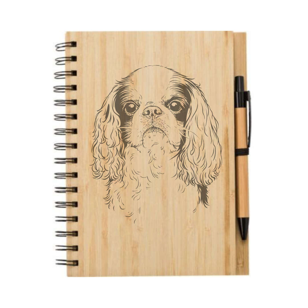 King Charles Spaniel Face Illustration Engraved Notebook