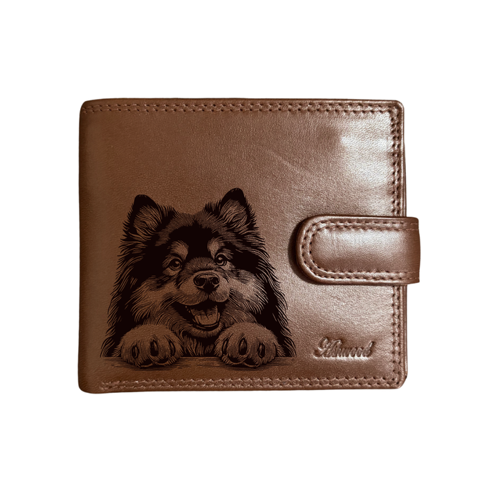 Personalised Finnish Lapphund Paws Engraved Dark Tan Genuine Leather Wallet