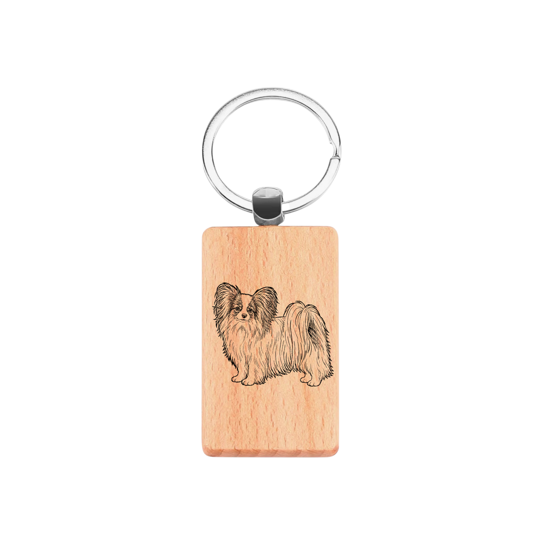 Papillon Standing Engraved Rectangle Wooden Keyring