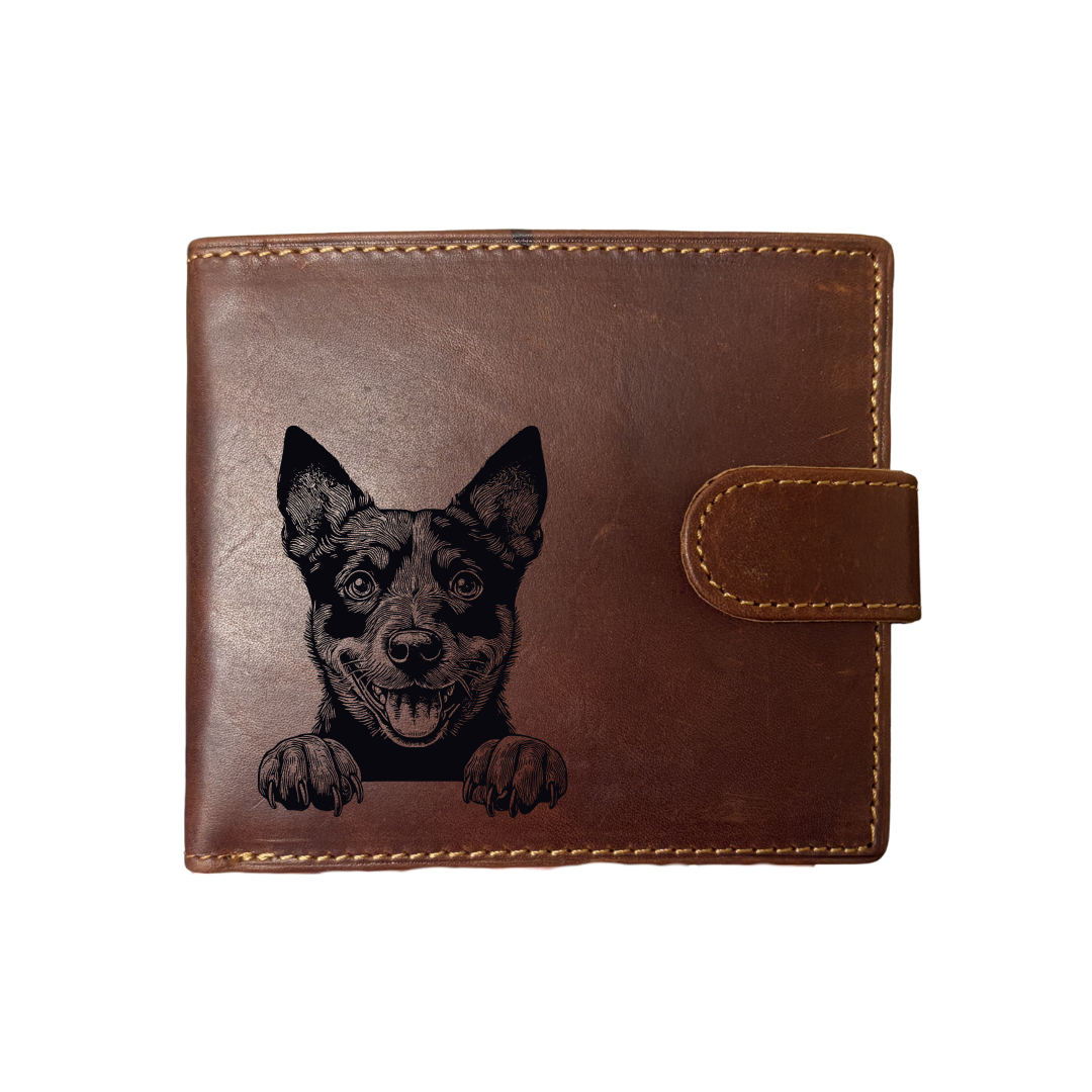 Personalised Lancashire Heeler Paws Engraved Dark Tan Genuine Leather Wallet