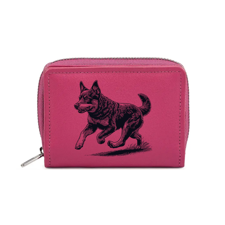 Lancashire Heeler Running Engraved Small Leather Purse (Green/Pink/Blue/Red)