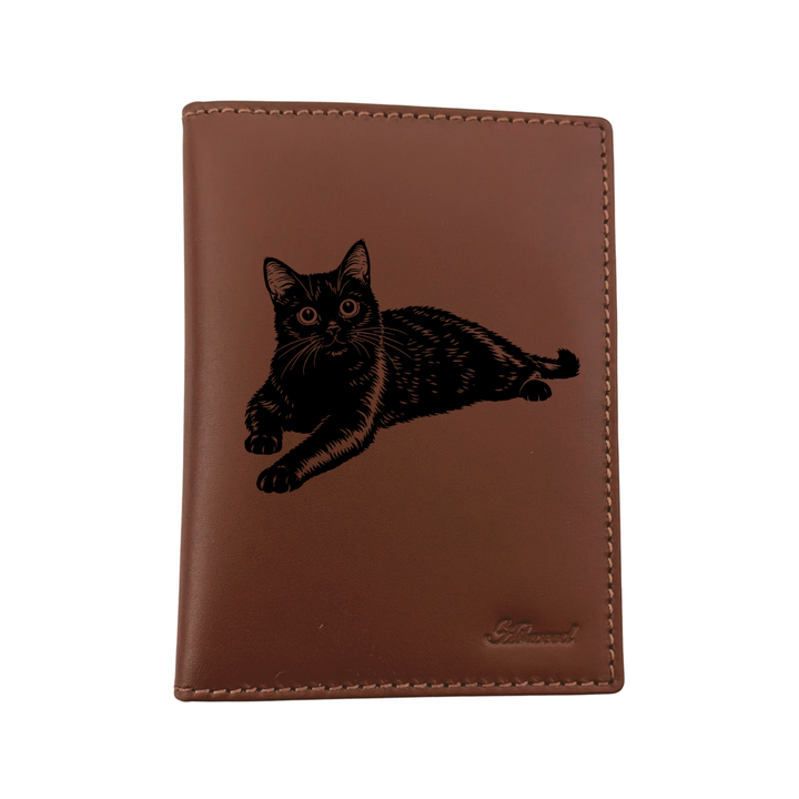 Black Cat LD Engraved Leather Passport Cover