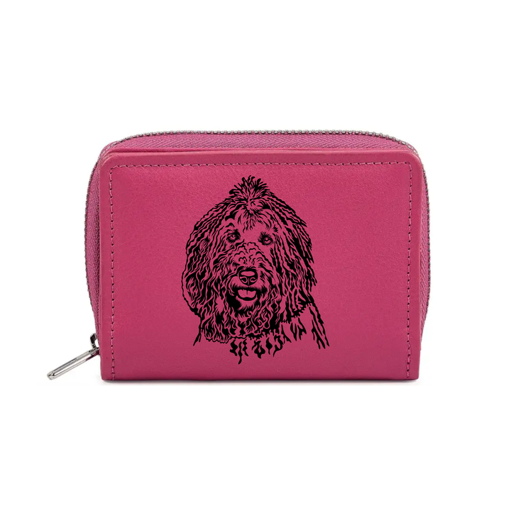 Komondor Engraved Small Leather Purse (Green/Pink/Blue/Red)