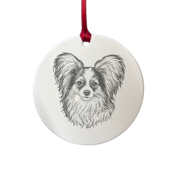 Personalised Papillon Face Engraved White Acrylic Decoration