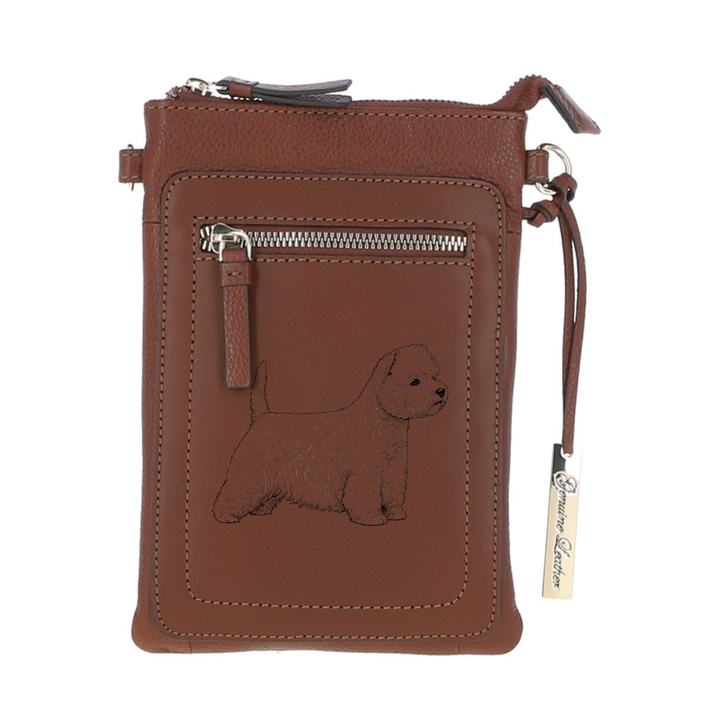 Personalised West Highland White Terrier Westie Engraved Leather Crossbody Smart Phone Bag