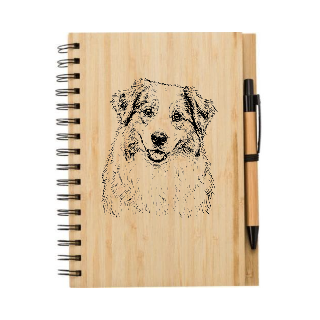Australian Shepherd Face (Design2)  Illustration Engraved Notebook