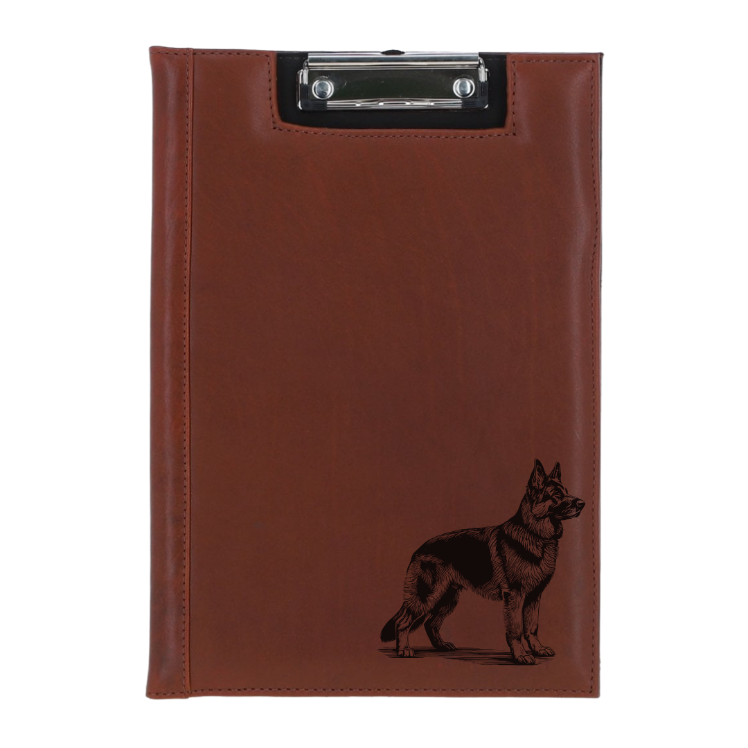 German Shepherd Alsatian Standing Engraved Leather Clipboard