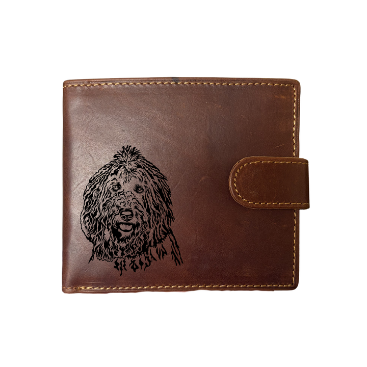 Personalised Komondor Engraved Dark Tan Genuine Leather Wallet