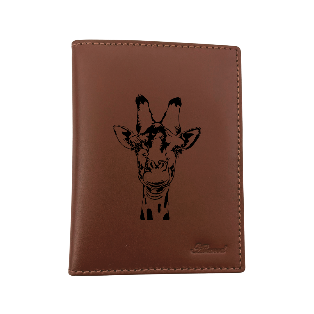 Giraffe Engraved Leather Passport Cover