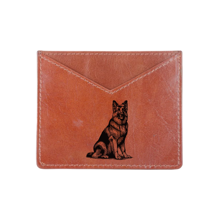 German Shepherd Alsatian Sitting Engraved Genuine Leather Cardholder