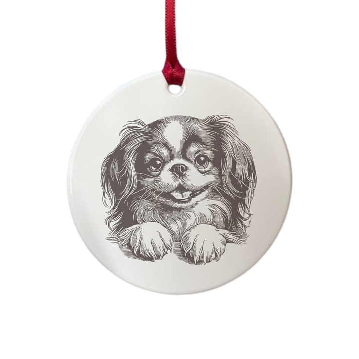 Personalised Japanese Chin Paws Engraved White Acrylic Decoration