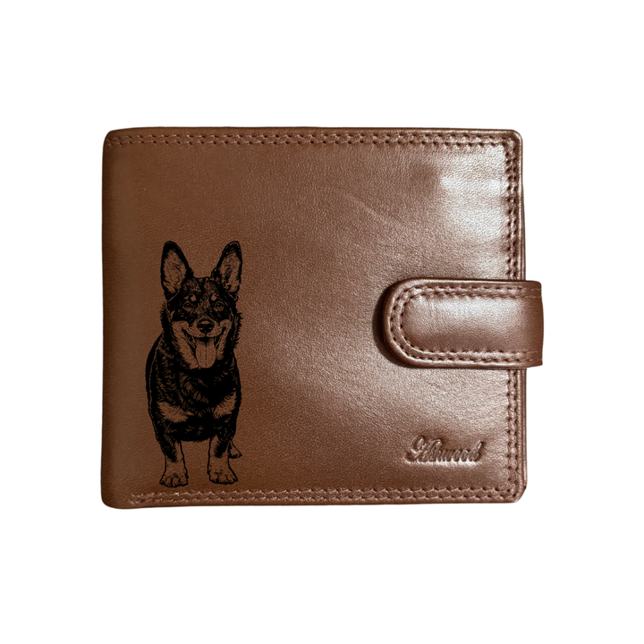 Personalised Lancashire Heeler Standing Engraved Dark Tan Genuine Leather Wallet
