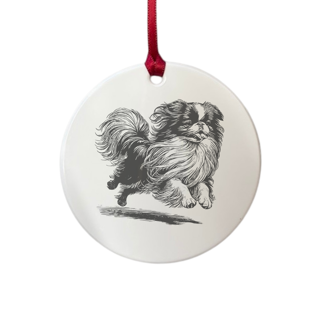 Personalised Japanese Chin Running Engraved White Acrylic Decoration
