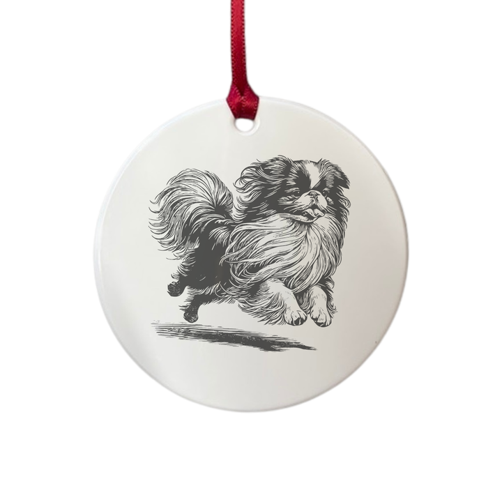 Personalised Japanese Chin Running Engraved White Acrylic Decoration