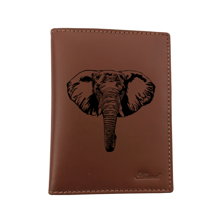 Elephant Engraved Leather Passport Cover